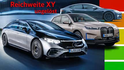 Mercedes EQS Tesla Model S BMW iX Reichweite Elektroautos Collage