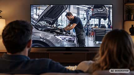 Streaming Werbung für Autohäuser KI Paar vor Homescreen Neues Schaufenster für Autohäuser